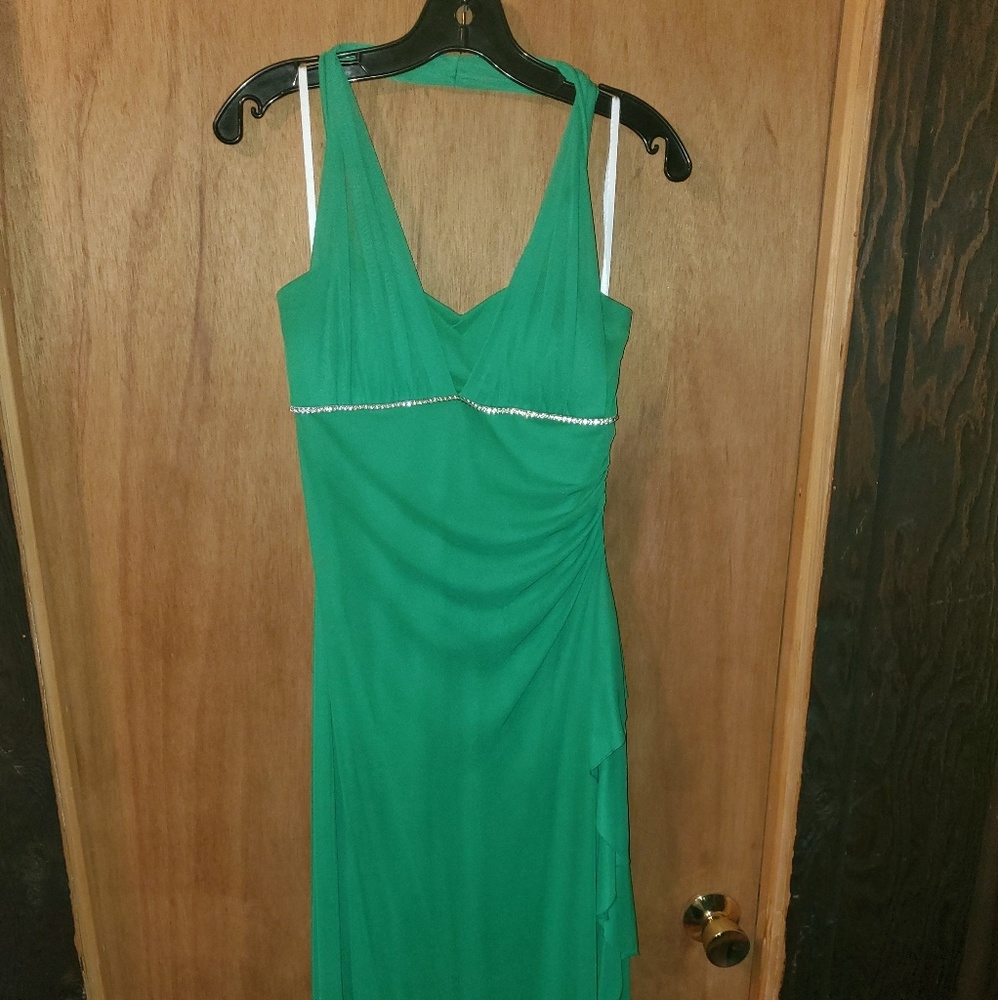 Green halter long dress